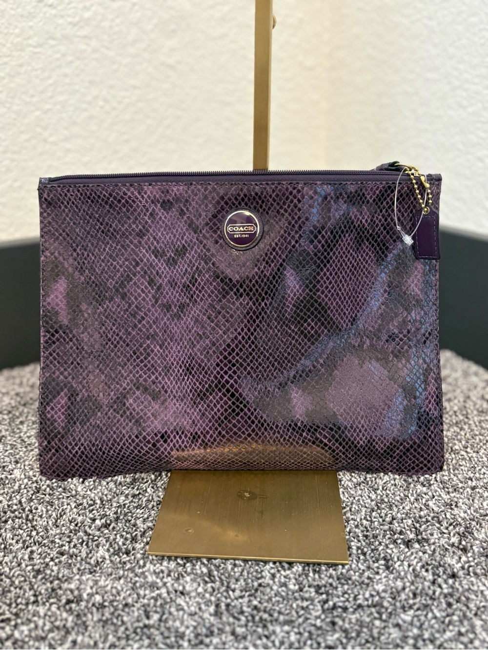 Coach Purple Leather Python Embossed Clutch Pouch - Picture 3 of 10
